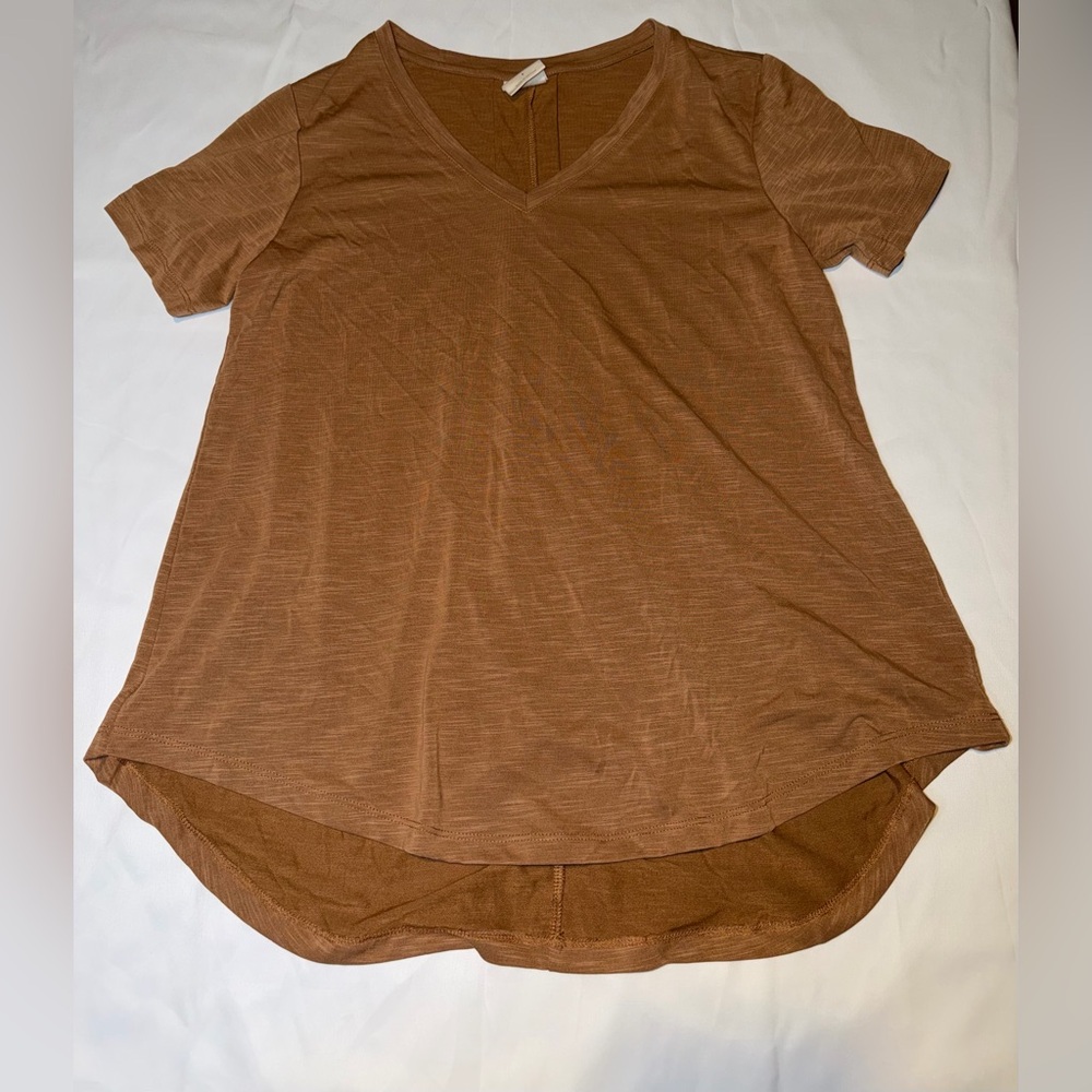 Mod Ref Brown V Neck Tunic Top Small Modal Blend Hi Low Hem